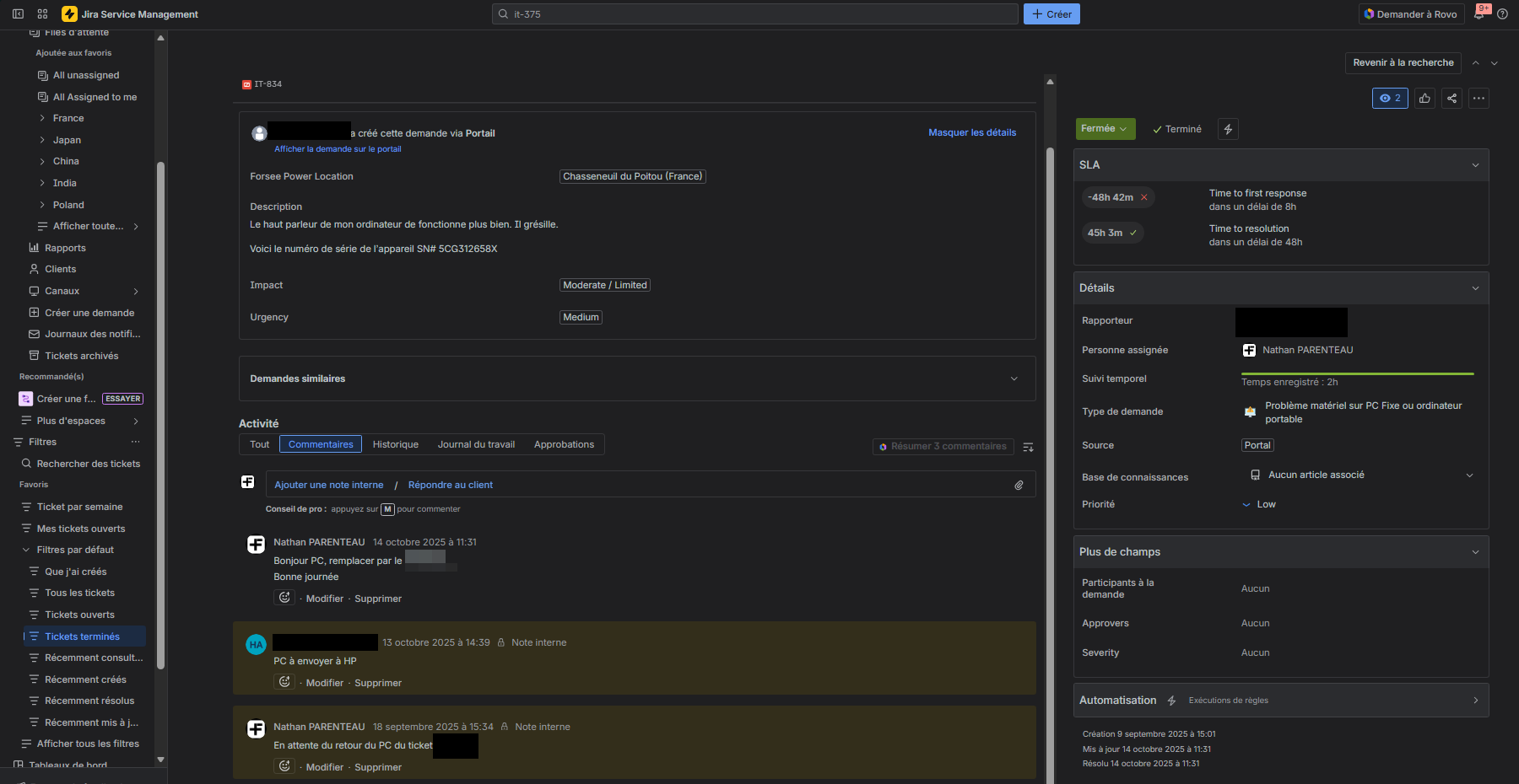 Résolution d'incident